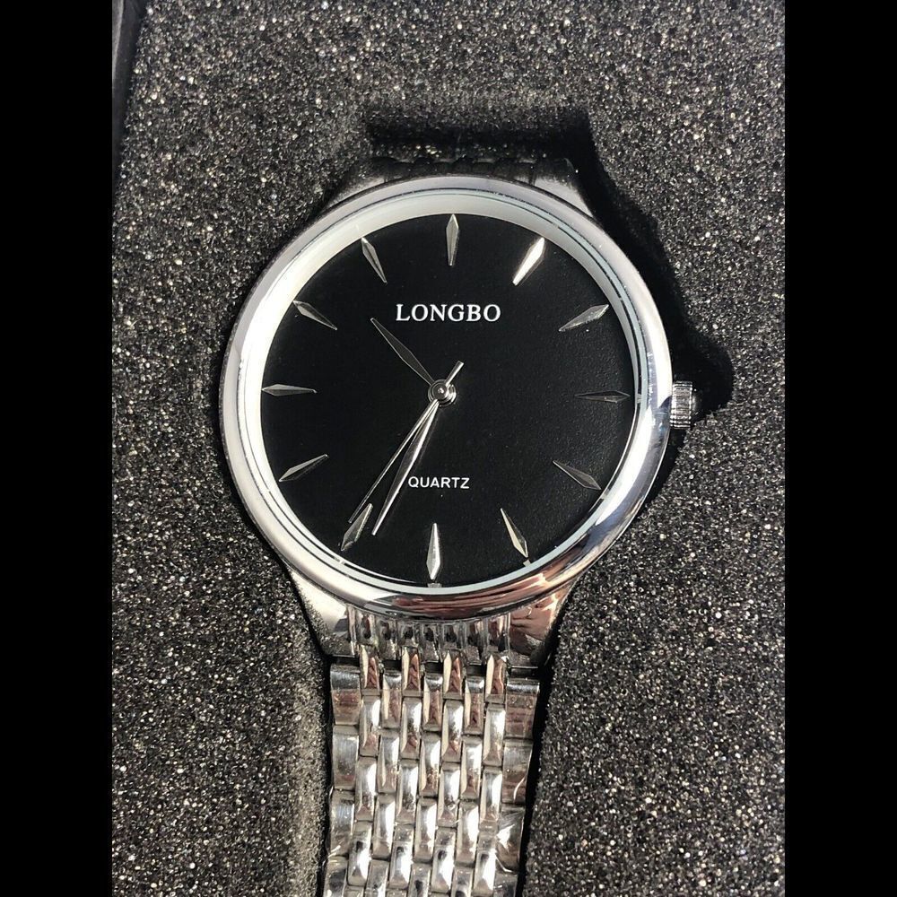 Longbo 80302G Stainless Steel Analog Black Dial Quartz Genuine Watch BW117